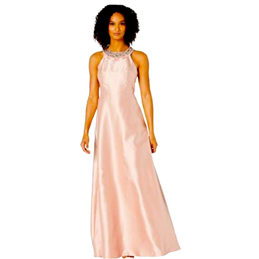 Adrianna Papell Beaded Neckline Halter Gown Sz 2